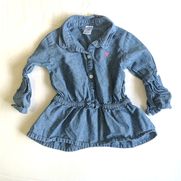 carter's cotton chambray peplum popover tunic top 18 months baby girl - Picture 1 of 6